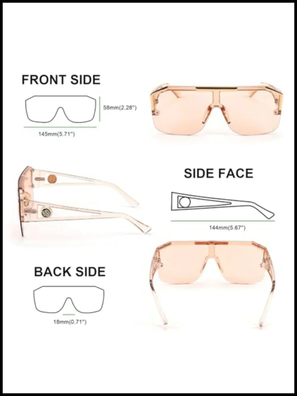 Square Oversized Shield Sunglasses UV400 Protection